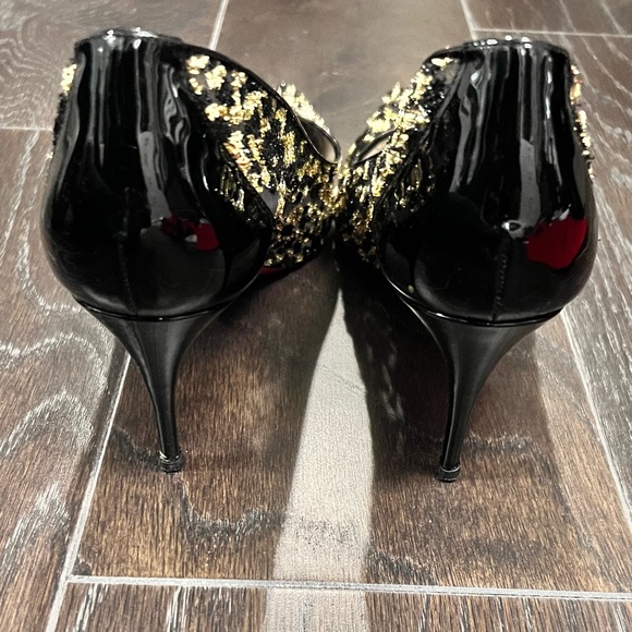 Christian Louboutin Black Gold Lace 85 Chiffon Leopard Pumps - Picture 3 of 5